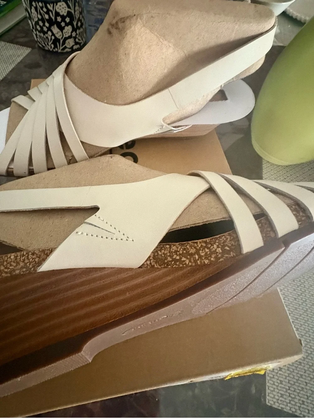 Earth Women's Leather Cream Woven Slide Sandals